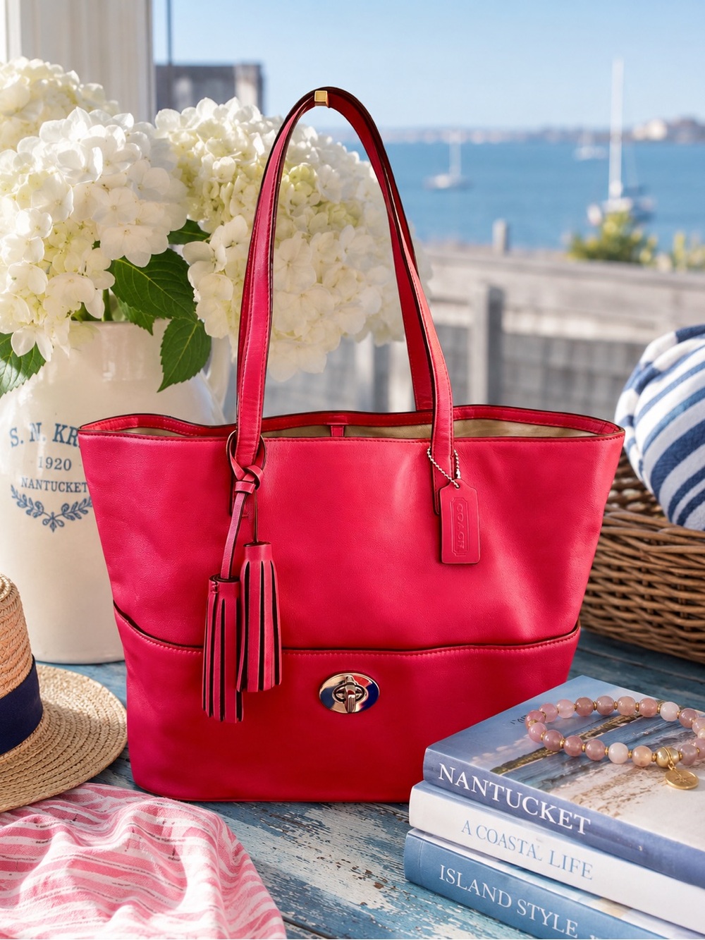 Coach Legacy Turn Lock Pocket Raspberry Tote F1393-26461 Buttery Leather